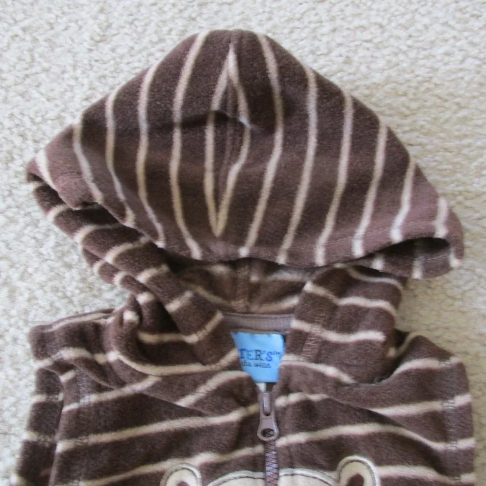 Carters 2 Pc Hooded Vest Pants Outfit Infant Boys 6-9M Tan Brown‎ Striped Bear